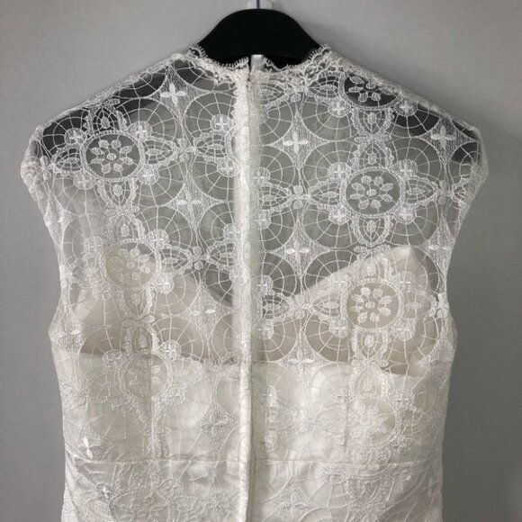 Ivory Lace Overlay Tea Length A-Line Wedding Dress - Picture 5 of 16